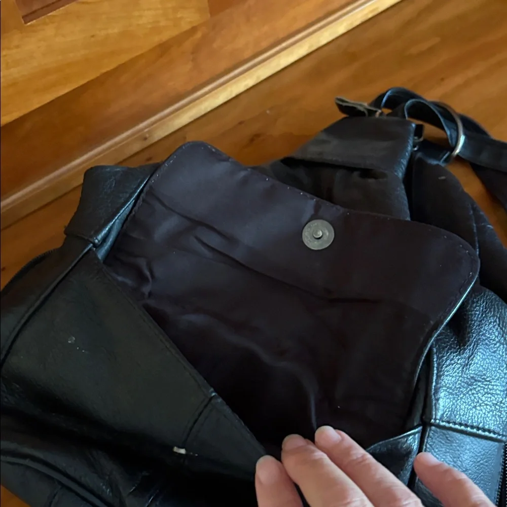 Black Leather Men's Sling Backpack